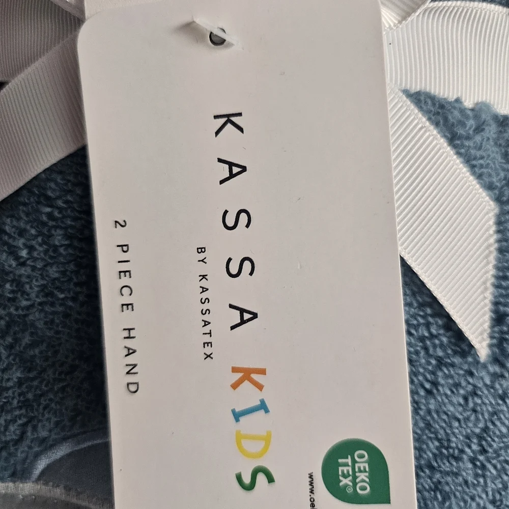 2 PC Set Kassa Kids Hand Towels Nautical Ocean Embroidered Shark Blue Sea Life
